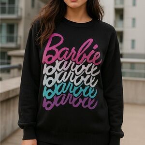 Barbie Crewneck Sweatshirt Black Multi-Color Script Logo Size Large